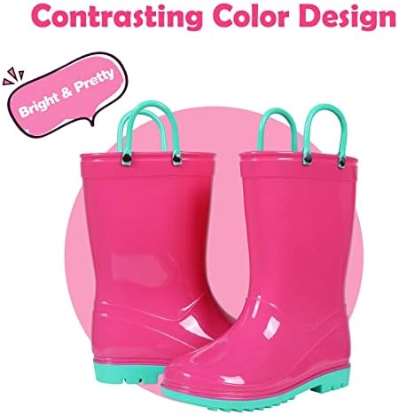 Colorxy Kids Rain Boots For Boys Girls Waterproof Toddler Rain Boots With Easy-On Handles
