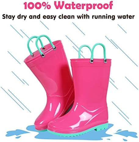 Colorxy Kids Rain Boots For Boys Girls Waterproof Toddler Rain Boots With Easy-On Handles