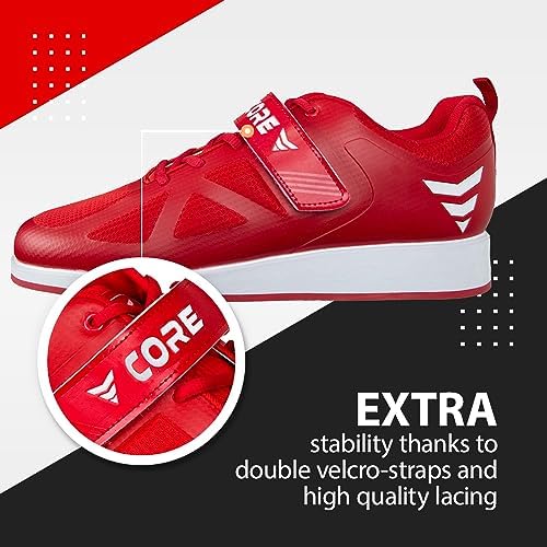 CORE Weightlifting Shoes - Squat Shoes For Powerlifting Deadlifting Crosstraining Olympic Lifting And Gym - Men And Women - Strap And Lace-Up Design With Non-Slip Sole & 0.67" Heel