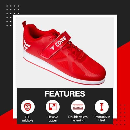 CORE Weightlifting Shoes - Squat Shoes For Powerlifting Deadlifting Crosstraining Olympic Lifting And Gym - Men And Women - Strap And Lace-Up Design With Non-Slip Sole & 0.67" Heel