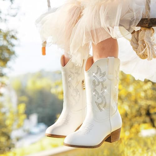 Cowboy Boots For Girls Pointed Toe Kids Cowgirl Boots Mid Calf Western Youth Cowgirl Boots Horse Riding Party For Toddler Little Big Kids