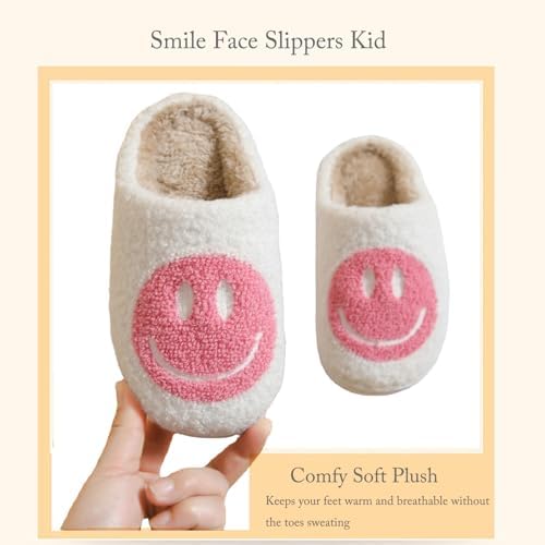 Cute Smile Face Kids' Plush Happy Face Slippers - Non-Slip Warm Indoor/Outdoor