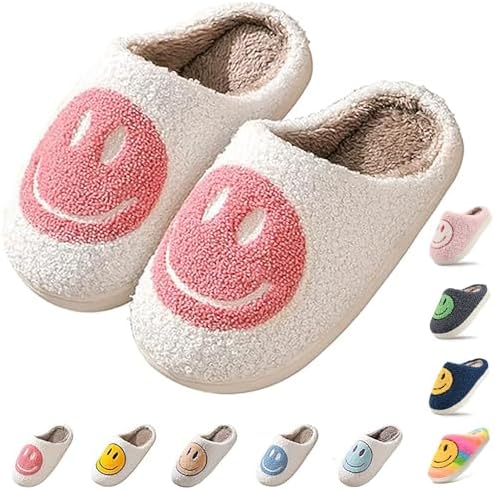 Cute Smile Face Kids' Plush Happy Face Slippers - Non-Slip Warm Indoor/Outdoor