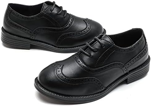 DADAWEN Boy's Classic Leather Lace Up Wingtip Comfort Oxford Shoes School Uniform Wedding Church Dress Shoes (Toddler/Big Kid/Little Kid)