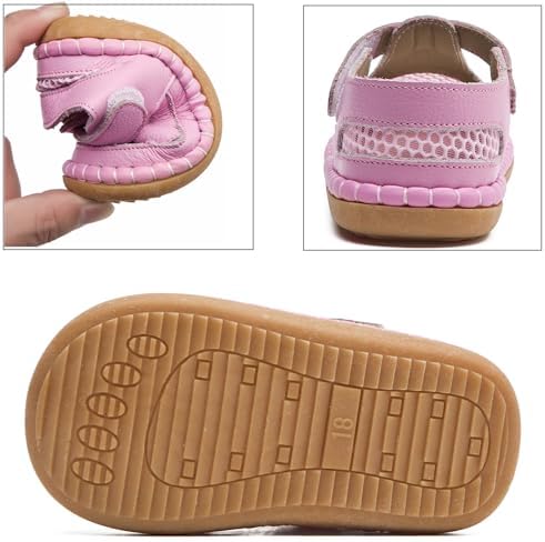 DADAWEN Boy's Girl's Leather Closed Toe Summer Athletic Sandals Baby Toddler Lightweight Non-Slip Soft Sole Outdoor Walking Shoes