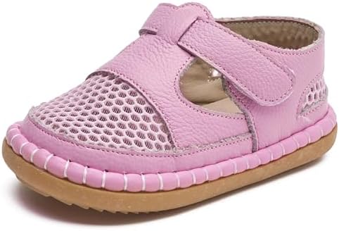 DADAWEN Boy's Girl's Leather Closed Toe Summer Athletic Sandals Baby Toddler Lightweight Non-Slip Soft Sole Outdoor Walking Shoes