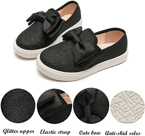 DADAWEN Girls Slip On Glitter Sneakers Cute Bow Lazy Tennis Shoes Loafers For Little Girls(Toddler/Little Kid/Big Kid)