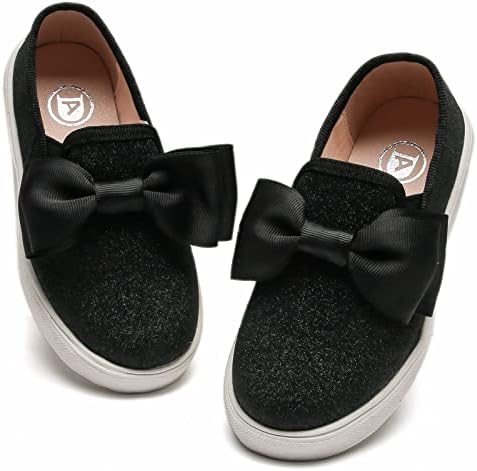 DADAWEN Girls Slip On Glitter Sneakers Cute Bow Lazy Tennis Shoes Loafers for Little Girls(Toddler/Little Kid/Big Kid)