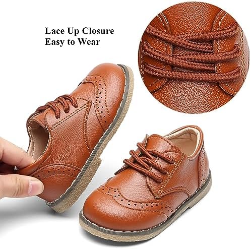DADAWEN Toddler Boys Girls Dress Shoes Comfort Oxford Shoes Wedding Church Dress Shoes Lace Up School Uniform Loafer Flats (Toddler/Little Kid)
