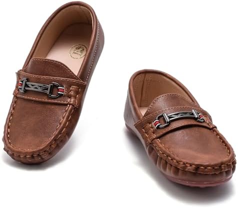 DADAWEN Toddler Little Kid Boys Girls Soft Leather Loafer Casual Moccasin Flats Dress Shoes Penny Slip On Boat Shoes School Wedding Church Loafers