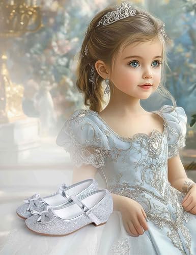 Daydance Kids Toddler Girls Dress Shoes Pumps Low Heels Sparkling Flower Mary Jane Footwear For Party Prom Wedding Birthday