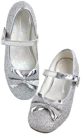 Daydance Kids Toddler Girls Dress Shoes Pumps Low Heels Sparkling Flower Mary Jane Footwear for Party Prom Wedding Birthday