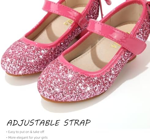 Didida Girl Dress Shoes Glitter Heel Shoes For Girls Mary Jane Pumps With Bow