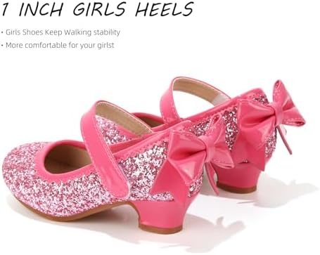 Didida Girl Dress Shoes Glitter Heel Shoes For Girls Mary Jane Pumps With Bow