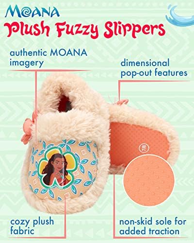 Disney Girls' Moana Slippers - Princess Moana Plush Fuzzy Slippers (Toddler/Little Girl)