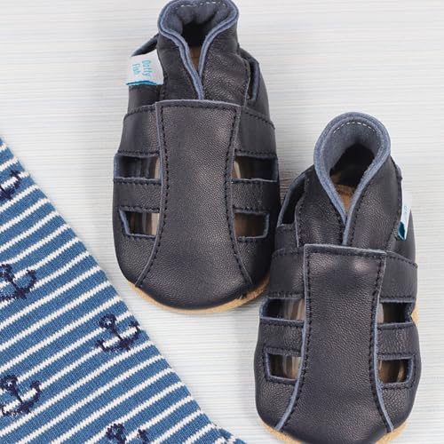 Dotty Fish Infant And Toddler Soft Leather Sandals – Barefoot-Friendly Non-Slip Suede Sole Podiatrist Recommended Breathable Baby-Safe Leather British Brand – Fits 0–4 Years