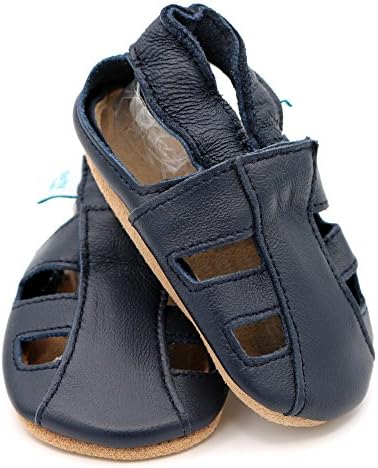 Dotty Fish Infant And Toddler Soft Leather Sandals – Barefoot-Friendly Non-Slip Suede Sole Podiatrist Recommended Breathable Baby-Safe Leather British Brand – Fits 0–4 Years