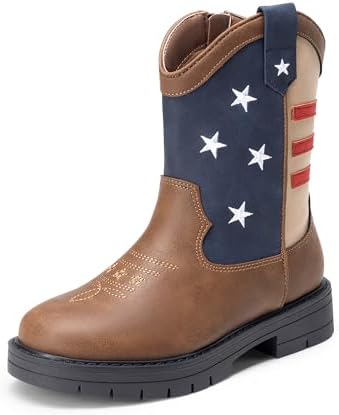 DREAM PAIRS Boys Girls Cowboy Boots Kids Western Riding Mid Calf Boots with Side Zipper (Toddler/Little Kid/Big Kid)