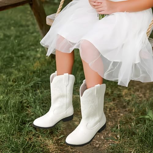 DREAM PAIRS Cowgirl Cowboy Western Boots Girls Mid Calf Riding Shoes Little Kid/Big Kid