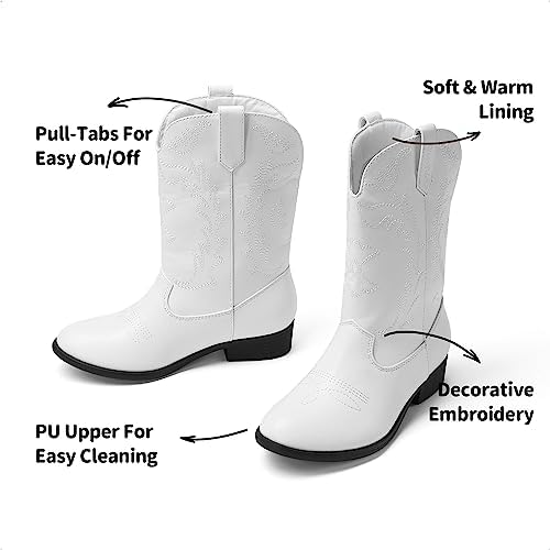 DREAM PAIRS Cowgirl Cowboy Western Boots Girls Mid Calf Riding Shoes Little Kid/Big Kid