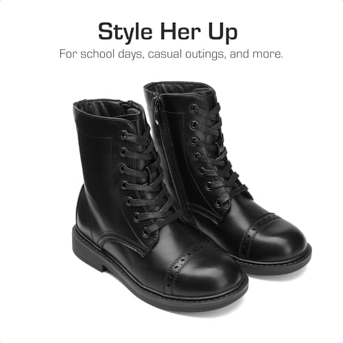 DREAM PAIRS Girls Boys Combat Ankle Boots Side Zipper Shoes With Lace Up For Toddler/Little Kid/Big Kid