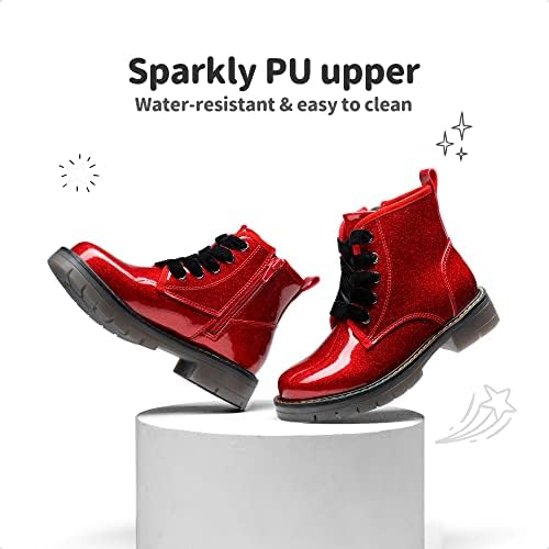 DREAM PAIRS Girls Boys Glitter Ankle Boots Side Zipper Combat Shoes With Lace Up For Toddler/Little Kid/Big Kid