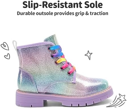 DREAM PAIRS Girls Boys Glitter Ankle Boots Side Zipper Combat Shoes With Lace Up For Toddler/Little Kid/Big Kid