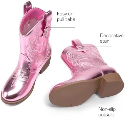 DREAM PAIRS Girls Cowgirl Boots Cowboy Boots With Low Heel Western Embroidered Fashion Mid Calf Shoes For Toddler/Little Kid/Big Kid