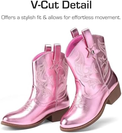 DREAM PAIRS Girls Cowgirl Boots Cowboy Boots With Low Heel Western Embroidered Fashion Mid Calf Shoes For Toddler/Little Kid/Big Kid