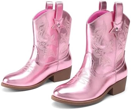 DREAM PAIRS Girls Cowgirl Boots Cowboy Boots with Low Heel Western Embroidered Fashion Mid Calf Shoes for Toddler/Little Kid/Big Kid