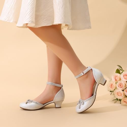 DREAM PAIRS Girls Dress Shoes Closed Toe Low Heels Ankle Strap Pumps For Toddler Little Big Kid Flower Party Wedding Princess