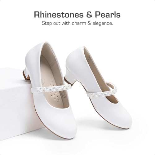 DREAM PAIRS Girls Dress Shoes Low Heels For Little Big Girl Mary Jane Shoes With Pearl Rhinestones Flower Girl Pumps Princess Wedding Party