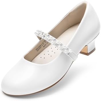 DREAM PAIRS Girls Dress Shoes Low Heels for Little Big Girl Mary Jane Shoes with Pearl Rhinestones Flower Girl Pumps Princess Wedding Party