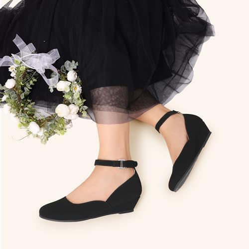 DREAM PAIRS Girls Dress Shoes Low Wedge Heels Ankle Strap Wedding Flower Party Pump For Toddler Little Big Kid