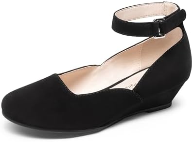 DREAM PAIRS Girls Dress Shoes Low Wedge Heels Ankle Strap Wedding Flower Party Pump for Toddler Little Big Kid