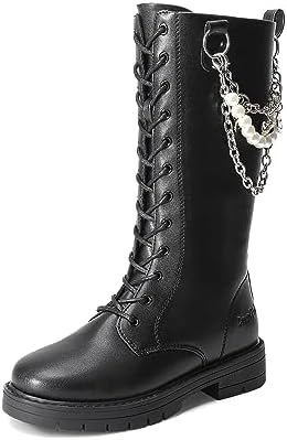 DREAM PAIRS Girls Riding Boots Knee High Side Zipper Mid Calf Shoes Little Kid/Big Kid