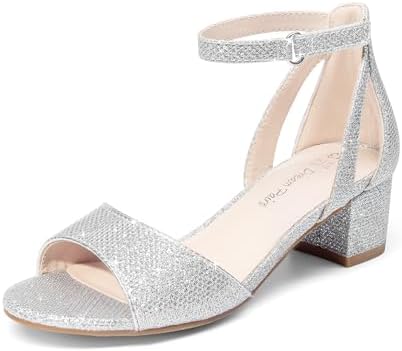 DREAM PAIRS Girls Sandals Chunky Pump Ankle Strap High Heels Dress Open Toe Flower Wedding Party for Little Big Kid