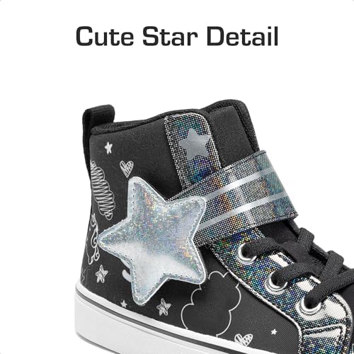 DREAM PAIRS Girls Sneakers High Top Hook And Loop Sparkly Shiny Comfortable Casual Walking Shoes For Toddler/Little/Big Kids