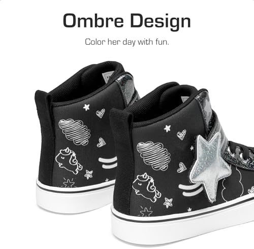 DREAM PAIRS Girls Sneakers High Top Hook And Loop Sparkly Shiny Comfortable Casual Walking Shoes For Toddler/Little/Big Kids