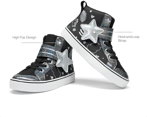 DREAM PAIRS Girls Sneakers High Top Hook And Loop Sparkly Shiny Comfortable Casual Walking Shoes For Toddler/Little/Big Kids