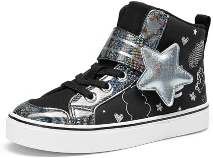 DREAM PAIRS Girls Sneakers High Top Hook and Loop Sparkly Shiny Comfortable Casual Walking Shoes for Toddler/Little/Big Kids