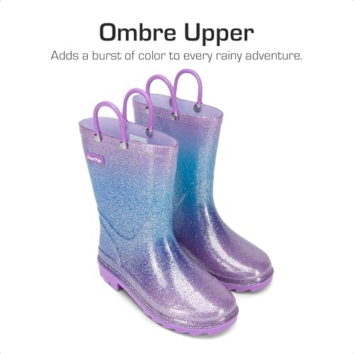 DREAM PAIRS Kids Rain Boots Glitter Boys Girls With Easy-on Handles Sparkly Waterproof Boots Outdoor Playing Rain Boots Unisex-Child