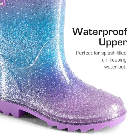 DREAM PAIRS Kids Rain Boots Glitter Boys Girls With Easy-on Handles Sparkly Waterproof Boots Outdoor Playing Rain Boots Unisex-Child