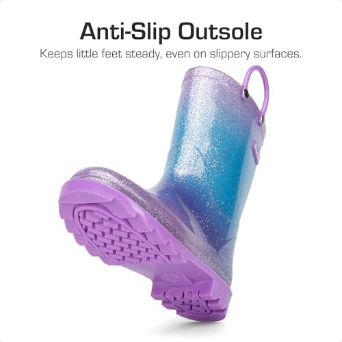 DREAM PAIRS Kids Rain Boots Glitter Boys Girls With Easy-on Handles Sparkly Waterproof Boots Outdoor Playing Rain Boots Unisex-Child