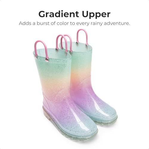 DREAM PAIRS Kids Rain Boots Glitter Boys Girls With Easy-on Handles Sparkly Waterproof Boots Outdoor Playing Rain Boots Unisex-Child
