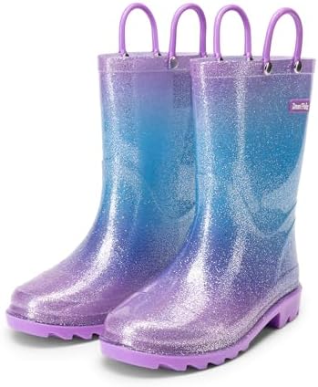 DREAM PAIRS Kids Rain Boots Glitter Boys Girls with Easy-on Handles Sparkly Waterproof Boots Outdoor Playing Rain Boots Unisex-Child