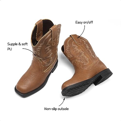 DREAM PAIRS Toddler Little Boys Girls Cowboy Boots Kids Western Square Toe Riding Mid Calf Boots