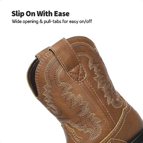 DREAM PAIRS Toddler Little Boys Girls Cowboy Boots Kids Western Square Toe Riding Mid Calf Boots