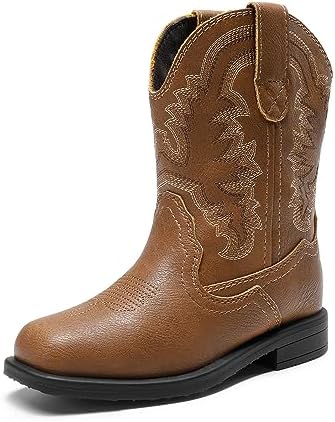 DREAM PAIRS Toddler Little Boys Girls Cowboy Boots Kids Western Square Toe Riding Mid Calf Boots