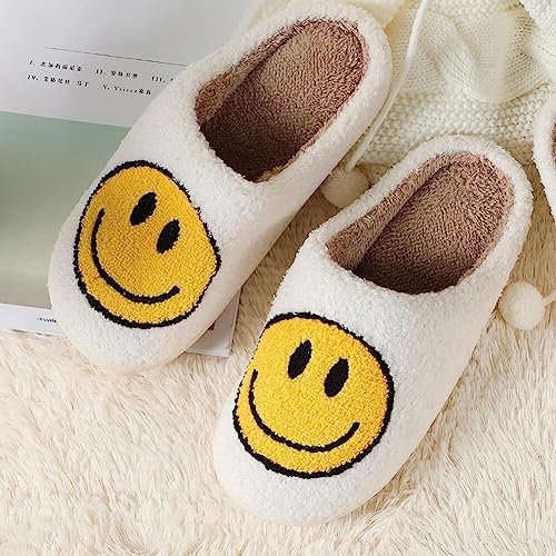 Dubuto Smile Face Slippers For Girls Boys Cute Soft Plush Anti-slip House Kids Girls Slippers With Memory Foam Warm Cartoon Happy Face Shoes For Indoor Outdoor